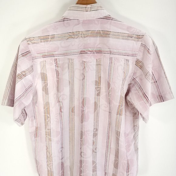 Moda Tech Shirt Top Junior's Large Multicolor Stripes Short Sleeve Snap Front - Picture 7 of 8